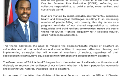 Statement on International Day of Disaster Risk Reduction by Minister of National Security, the Honourable Fitzgerald Hinds M.P.