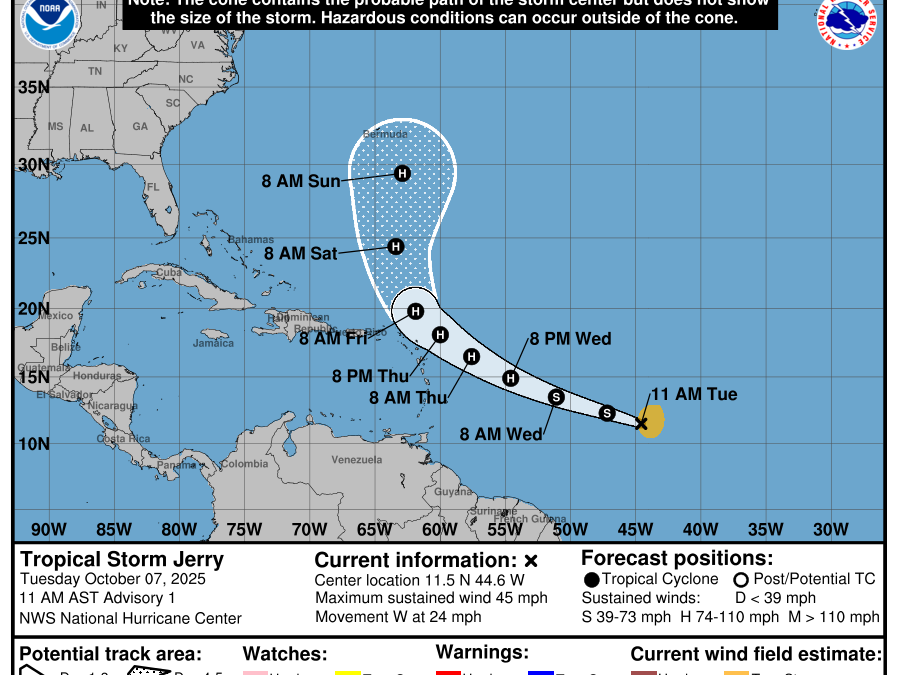 Official Statement #2 – Tropical Storm Jerry has formed and is moving westwards