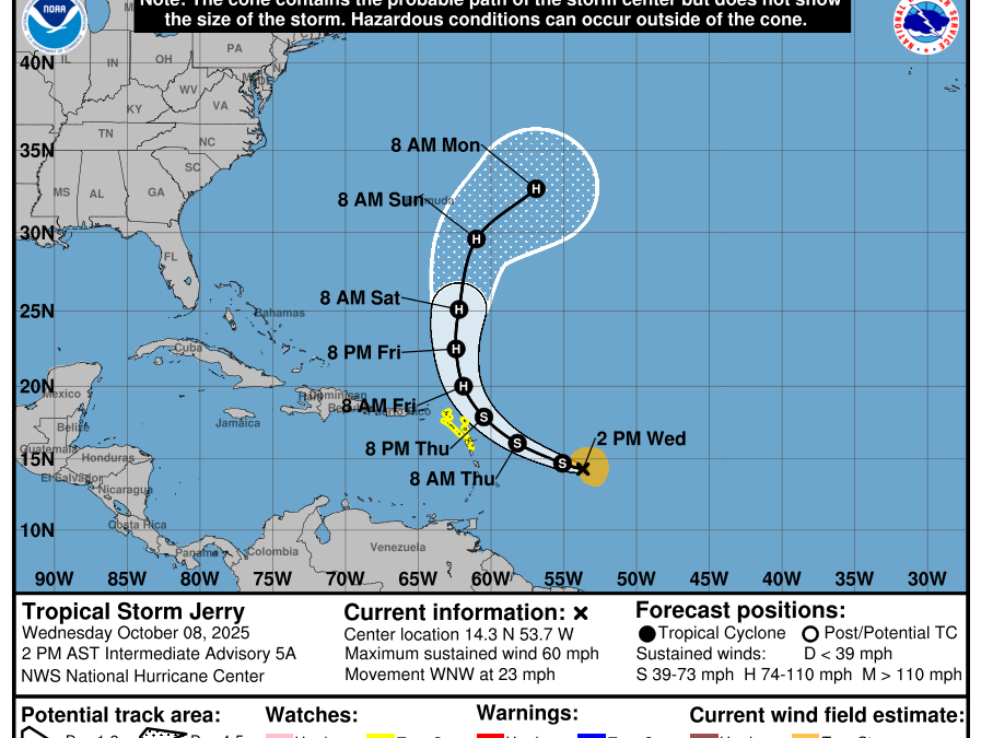 Tropical Storm Jerry has strengthened into a moderate Tropical Storm